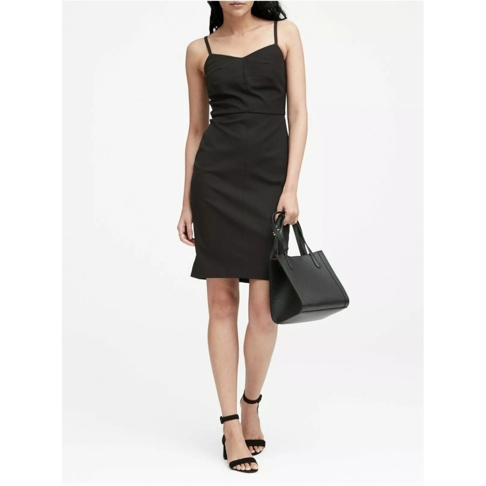 Banana Republic Womens Black Sweetheart Spaghetti Strap Sheath Mini Dress 10